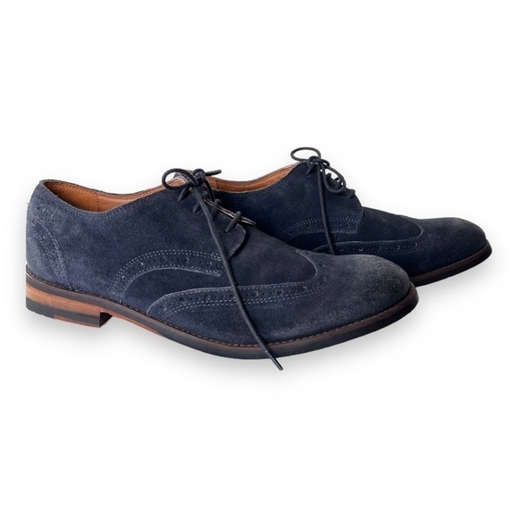 Clarks Exton Cushion Plus Blue Suede Leather Wingtip Lace Up Mens Oxford Loafers - Picture 1 of 12